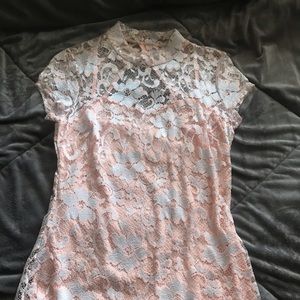 Peach colored lace dress